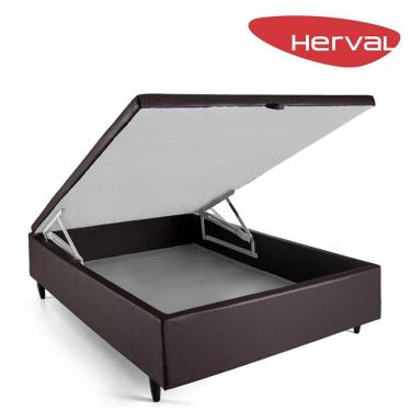Imagem de Base Cama Box Baú Casal Herval Montana 46x138x188 cm, Courino Marrom