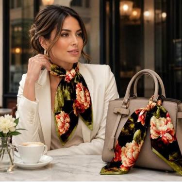 Imagem de Lenço Feminino Cetim Echarpe Estampas Lenco Pashmina Seda 90x90cm Quad