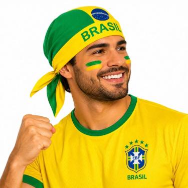 Imagem de Acessório Bandana Lenço Torcida Copa do Mundo Brasil Tecido Verde e Amarelo Unissex 1 Unidade