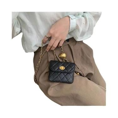 Imagem de Bolsa De Cintura Mini Romboidal Feminina Com Corrente De Bolinhas Dour