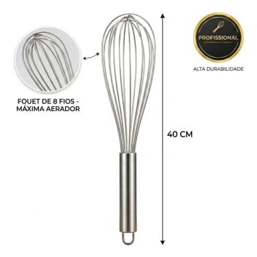 Imagem de Fuê de Cozinha para Claras Ovos Massas Aço Inox 40CM Resistente Outras Marcas