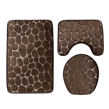 Imagem de LTL Conjunto de tapetes de banheiro com 3 peças, antiderrapante, lavável, absorvente, tapete de banheiro + pedestal + capa de assento de vaso sanitário para banheiro, chuveiro, café