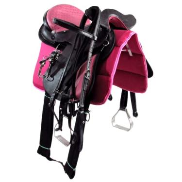 Imagem de Sela Australiana De Cabeça Preta e Rosa Luxo 16 Polegadas + Acessórios