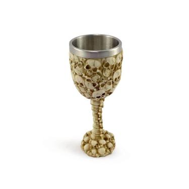Imagem de Cálice Taça Crânios Caveira Skull Aço Inox Resina Relevo Decorativo Rock Colecionável Vinho Coquetel