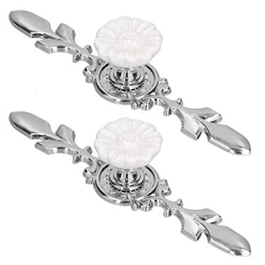 Imagem de Puxadores de gaveta, puxadores de armário Cerâmica Branco Pastoral Estilo Universal 2 Conjunto Moderno para banheiro(Magnólia 1088D)