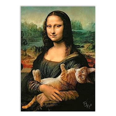 Imagem de Placa Decorativa Engraçada Monalisa e Gato