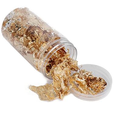 Imagem de Flocos de folha, flocos de douramento, folhas de ouro, flocos metálicos de folha de alumínio, arte de unhas, lantejoulas, folha dourada, decoração de papel de folha de glitter para artesanato de epóxi para fabricação de joias de resina (dourado)