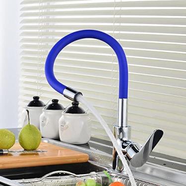 Imagem de Latão Sílica Gel Nariz Qualquer Direcção Torneira de Cozinha Giratória Misturador Água Fria e Quente Torneira Cozinha Torneiras Monocomando,Azul,China
