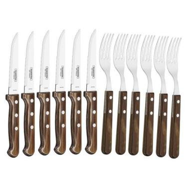 Imagem de Jogo Churrasco 12 Pcs Polywood Castanho Sortidos Com Laminas Aco Inox