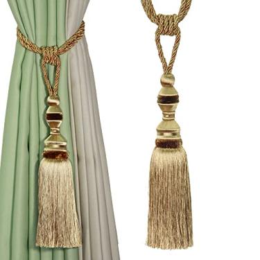 Imagem de Cortina de borla de bola pendurada borlas grandes borlas penduradas de luxo suporte de cortinas fivela corda para quarto acessórios, ouro, 1 peça