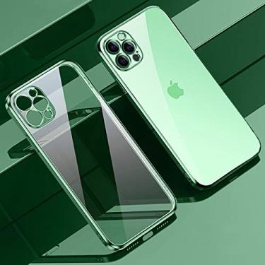 Imagem de Capa de telefone TPU transparente de placa eletrostática quadrada para iphone 13 12 11 pro max mini xs xr x 8 7 plus se 2020 capa fina macia, verde menta, para iphone12 pro max