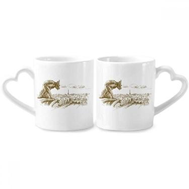 Imagem de Conjunto de canecas de porcelana para casais, desenho de monstros, marco, paisagem e coração