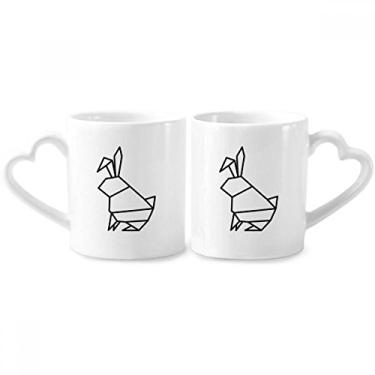 Imagem de Conjunto de canecas de porcelana para casal, formato geométrico, coelhos de origami abstrato, coração
