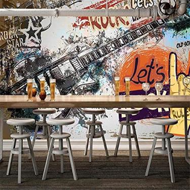 Imagem de Papel de parede mural de qualquer tamanho personalizado estilo europeu retrô 3D grafite guitarra rock bar de música ktv ferramentas arte de fundo pintura de parede 250 cm (C)×175 cm (A)