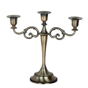 Imagem de Candelabro de 3 braços ADITAM Suporte de vela de metal estilo europeu para decoração de festa de casamento em casa (bronze) Double the comfort