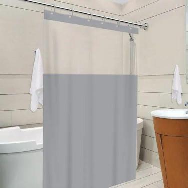 Imagem de Cortina Para Box De Banheiro Com Visor Cinza - Plastic Leo
