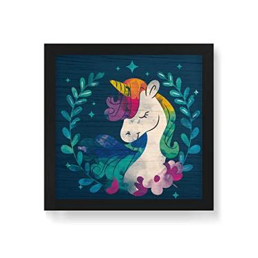 Imagem de Arte Maníacos Quadro Decorativo em Madeira Unicórnio Aquarela - 30x30cm (Moldura caixa em laca preta)