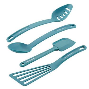 Imagem de Rachael Ray Cucina Utensílios antiaderentes de nylon, espátula, colheres sólidas e ranhuradas, 4 peças, azul agave