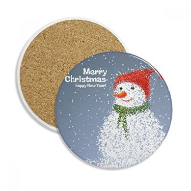 Imagem de Caneca de porta-copos Merry Christmas boneco de neve Caneca de proteção de mesa Pedra absorvente
