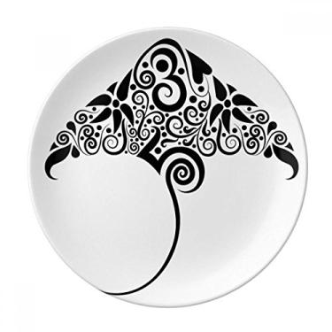 Imagem de Skate preto e branco padrão animal prato decorativo de porcelana salver talheres, prato de jantar