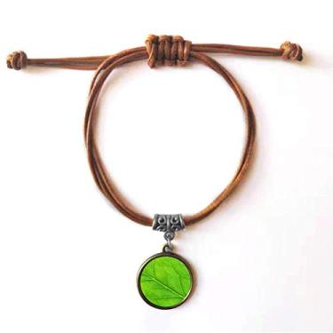 Imagem de DIYthinker Pulseira com estampa de ilustração verde fresca, pulseira de couro com corda de esconderijo marrom joia presente