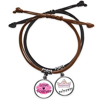 Imagem de Pulseira de couro com corrente de mão para o Dia dos Namorados rosa Love Forever