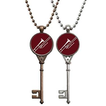Imagem de OFFbb-USA Colar com pingente de trombone de instrumento clássico de música para decoração de casais
