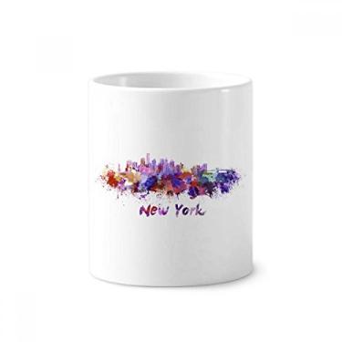 Imagem de Suporte de caneta New York America City aquarela escova de dentes caneca suporte de cerâmica copo lápis