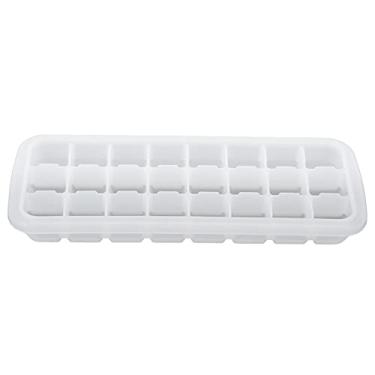 Imagem de Bandeja de gelo, cubos de gelo seguros para economizar espaço com tampas de plástico para moldes DIY moldes de bolo de comida (branco)
