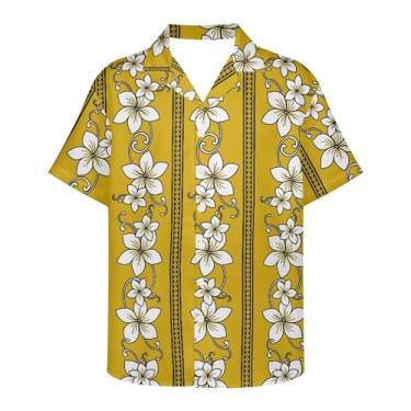Imagem de Gzzxiailg Camisa masculina descolada com gola V havaiana, camisa de praia tropical, manga curta, verão, roupas de praia, Cereja polinésia, G