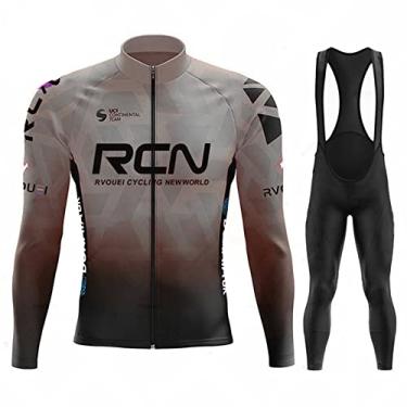 Imagem de Outono Inverno Ciclismo Jersey Ao Ar Livre Térmico Fleece Bicicleta Meia-calça Zíper Completo À Prova de Vento Bicicleta de Estrada Manga Longa Bib Pants, Cinza, PP (160 CM/53 KG)