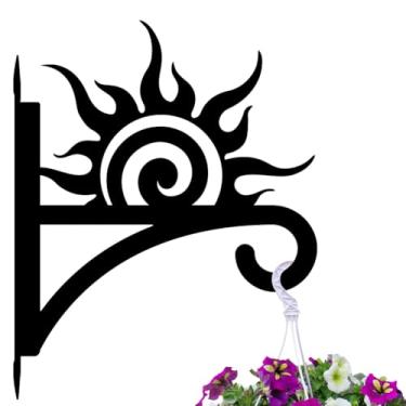 Imagem de peacoblue Ganchos de ferro para plantas nascer do sol para pendurar ao ar livre, vasos de samambaias, lanterna, alimentador de pássaros, sinos de vento, 30 x 38 cm, suporte de parede de metal