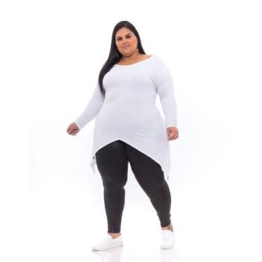 Imagem de Blusa Mullet Assimétrica Manga Longa Plus Size - VAmodas, Branco, G1