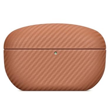 Imagem de HAOBOBRO Capa de couro para WF-1000XM5, capa de couro genuíno amigável à pele, textura de fibra de carbono, feita à mão para WF 1000XM5 capa de couro - marrom