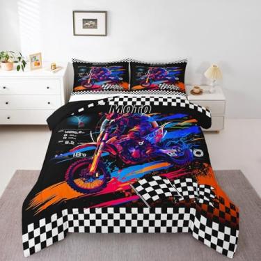 Imagem de Feelyou Conjunto de cama infantil de motocross, esportes radicais, motocicleta, 3 peças, tamanho casal, motocross, esportes radicais