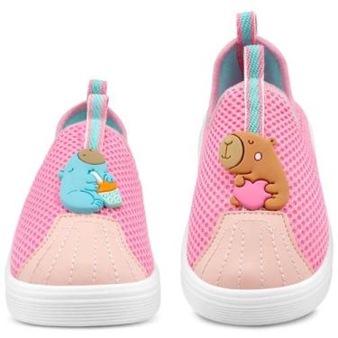 Imagem de Tênis Infantil Menina Calce Fácil Rosa Capivara Mz Shoes, Rosa, 22/23