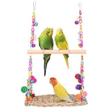 Imagem de Balanço de pássaro de galinha 2 em 1, balanço de pássaro de camada dupla, acrescente interesse, brinquedo de balanço duplo de papagaio, barras de galinha para acessórios de galinheiro, rede de