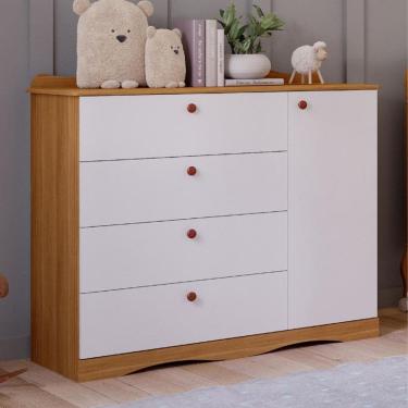 Imagem de Cômoda Infantil 4 Gavetas 1 Porta com Pés 100 MDF Encanto Permobili