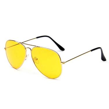 Imagem de WODISON Óculos de sol aviador vintage espelhado para mulheres homens lentes refletivas armação de metal, Gold Frame Yellow Lens, One Size