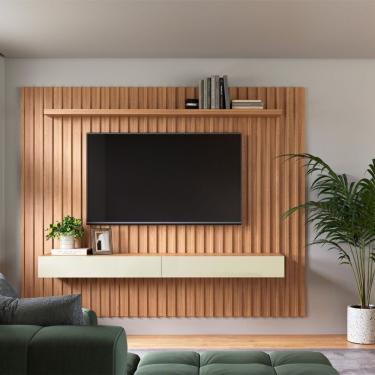 Imagem de Painel Suspenso Ripado 228cm C/02 Gavetas - Pradel Freijó/off White