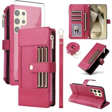 Imagem de Asuwish Capa de celular para Samsung Galaxy S24 Ultra 5G Capa carteira celular com protetor de tela de vidro temperado bloqueio RFID alça transversal alça flip cartão S24Ultra 24S S 24 24Ultra