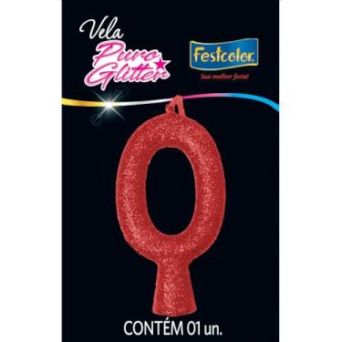 Imagem de Vela Puro Glitter Vermelha N 0 - Embalagem com 1 unidade.