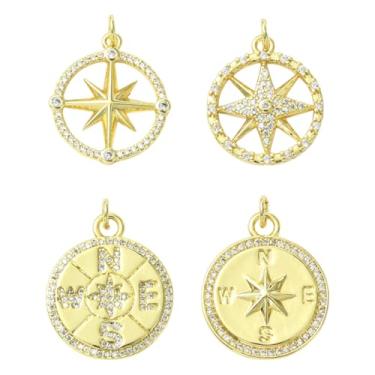 Imagem de UR URLIFEHALL 8 peças, 4 estilos, pingentes de bússola de zircônia cúbica, banhado a ouro 18 K, pingentes náuticos reais com anel de salto para pulseira faça você mesmo, colar e fazer joias