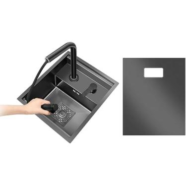 Imagem de Pia De Cozinha Pequena, Pia De Rv, Pia De Bar De Aço Inoxidável Com Torneira Quente&fria E Tampa, Perfeita Para Rv E Casa, Lift Pull-out Faucet, 43x32cm