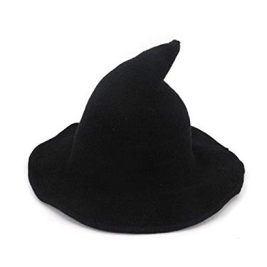 Imagem de Sheface Fantasia de Halloween masculina e feminina, chapéu de bruxa de lã, aba larga, espiral, gorro tricotado para festa, cosplay, acessório de fantasia, Preto, tamanho �nico