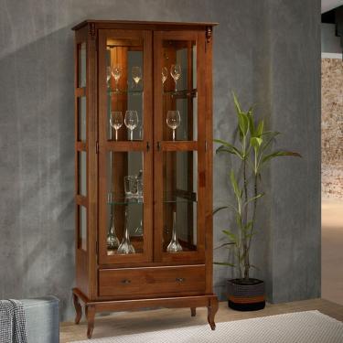 Imagem de Cristaleira com Espelho e LED 2 Portas 3 Prateleiras e Laterais em Vidro 60303EL Linz Móveis - Imbuia Glazer