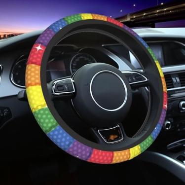 Imagem de Capa de volante gay arco-íris - lesbianismo progresso bandeira orgulho volante acessórios de carro universal 38 cm capa de volante feminina masculina antiderrapante respirável protetor de roda