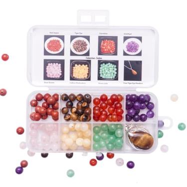 Imagem de Crysmona Kit de fabricação de pulseiras de contas de pedras preciosas de 8 mm, 8 cores, 25 peças de cristal de cada cor para fazer joias, artesanato faça você mesmo redondo com acessórios de pingentes