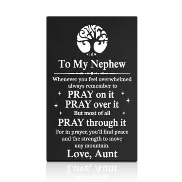 Imagem de GEYGIE To My Nephew Always Remember To Pray On It Cartão de carteira preta, cartão de inserção de carteira de metal gravado Mensagem sentimental da tia, formatura aniversário amadurecimento presentes