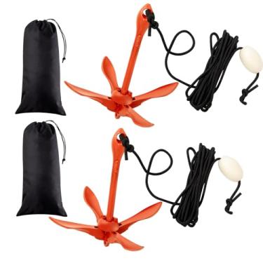 Imagem de Lounsweer Pacote com 2 kit de âncora de caiaque marítimo kit de âncora de grama dobrável âncora de barco âncora com garra dobrável acessórios de pesca de caiaque para pequenos barcos caiaque canoas